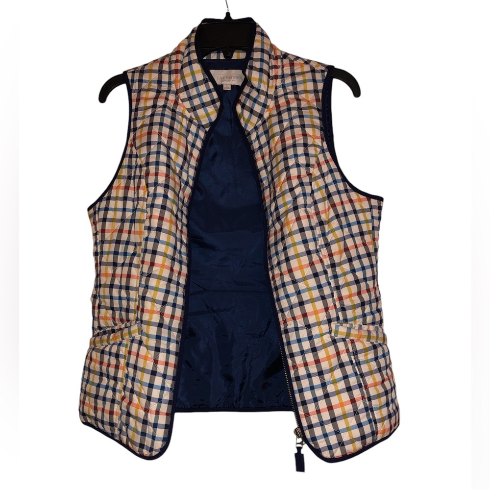 Talbots Plaid Navy Down Vest Petite Small